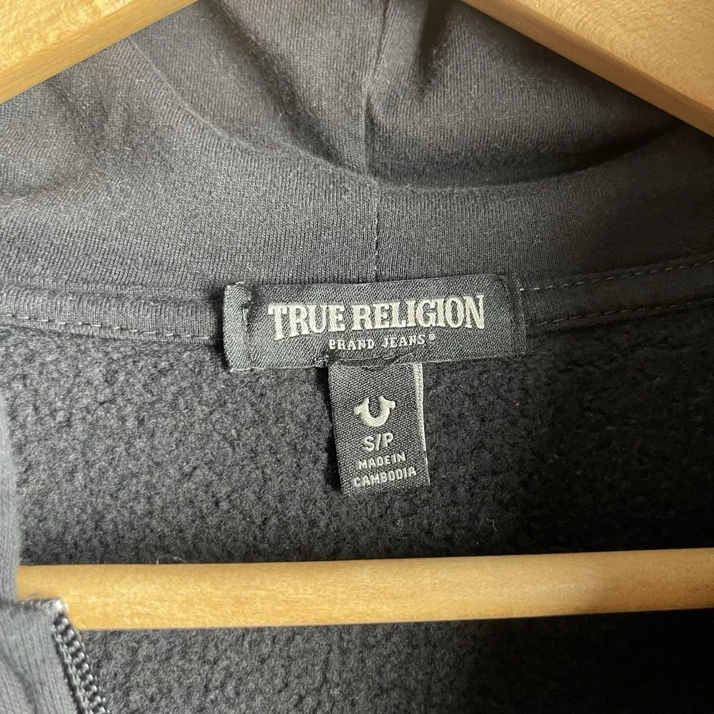 Y2K True Religion Hoodie Sweatshirt‎ Mens S Black Full Zip Fleece Buddha Logo